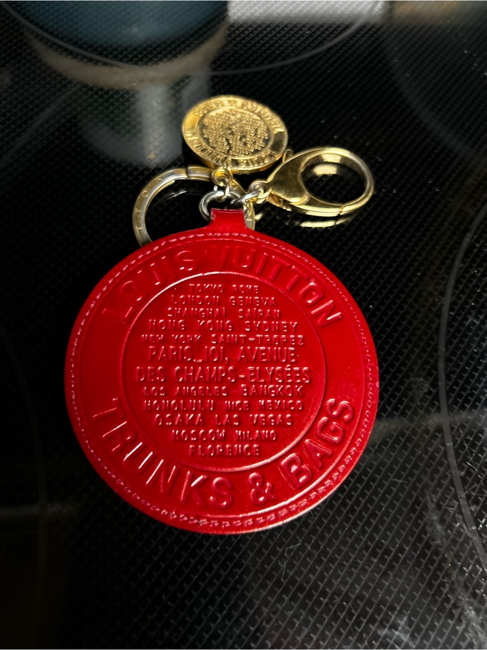 Louis Vuitton Red and Gold Round Keychain Charm
